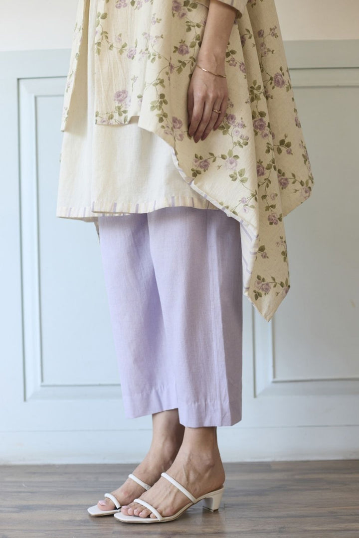 White & Lilac Co-ord Set With Overlay