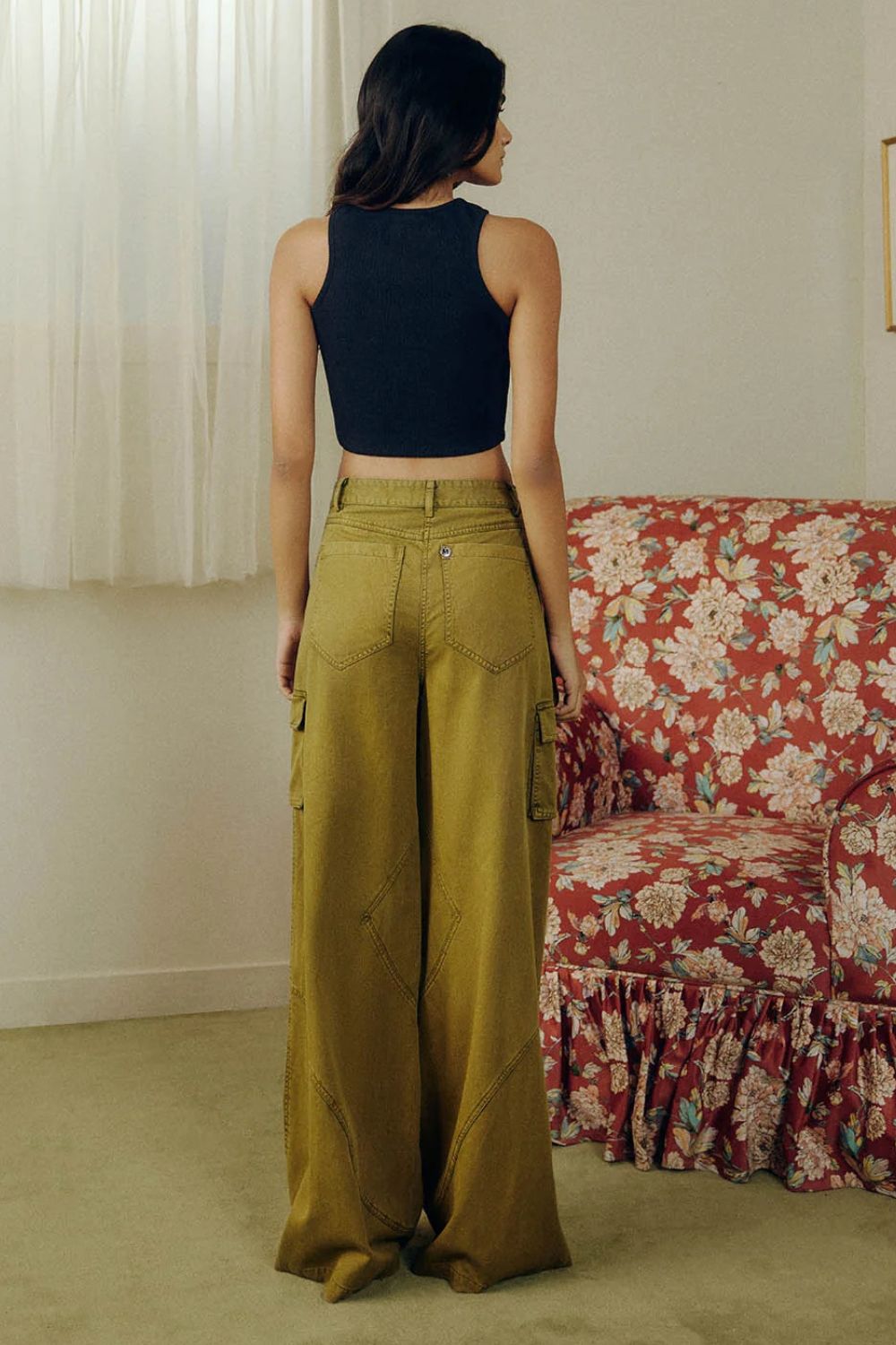 WASHED TWILL FLARED PANTS