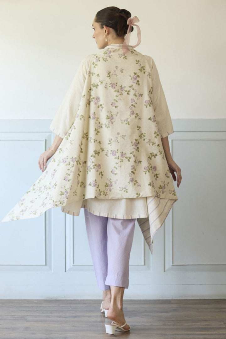 White & Lilac Co-ord Set With Overlay
