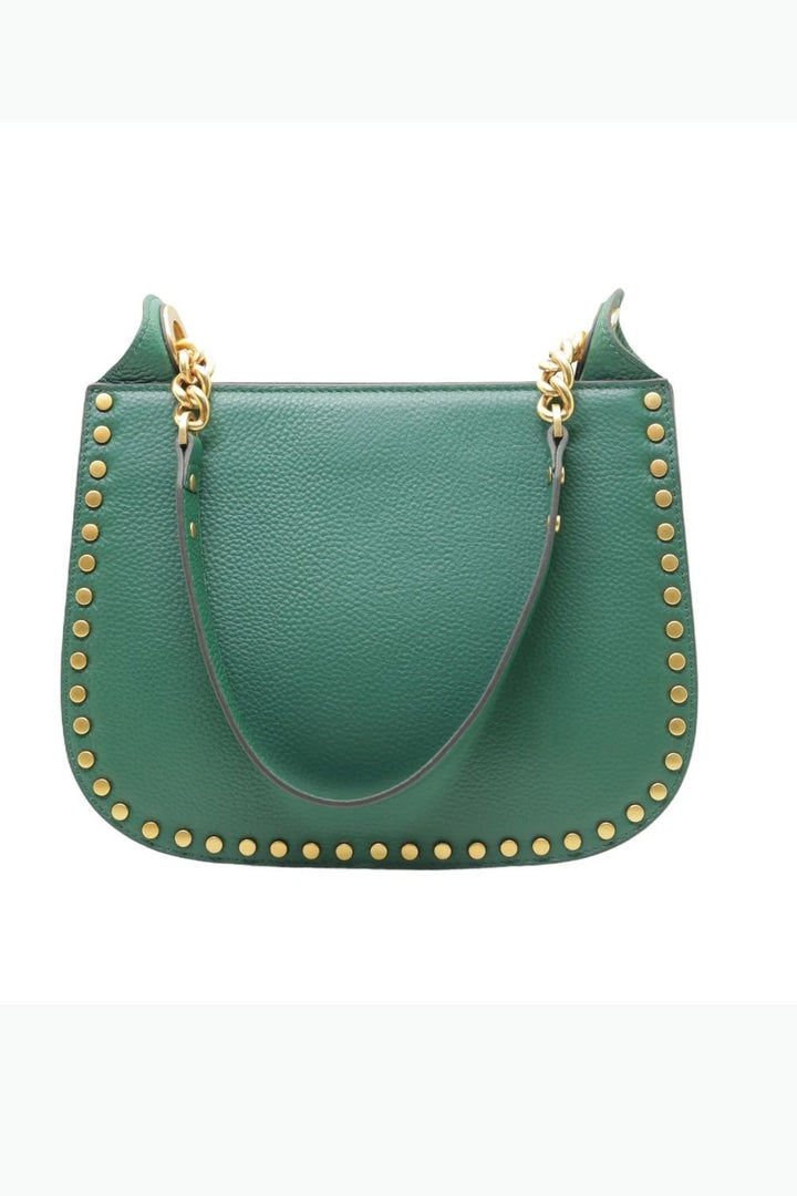 X Forest Green Studded Shoulder Bag