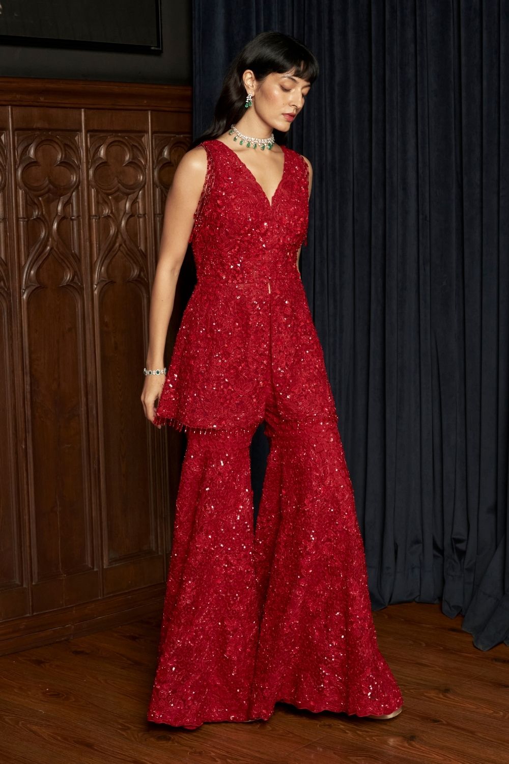 Red Sharara Set