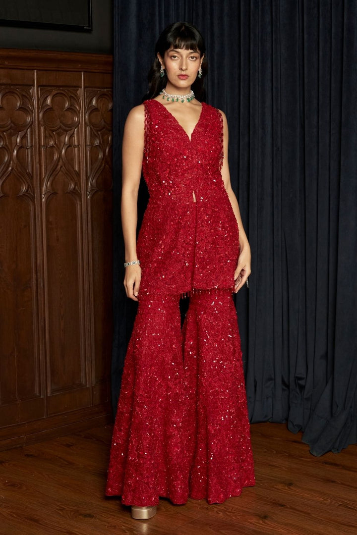 Red Sharara Set