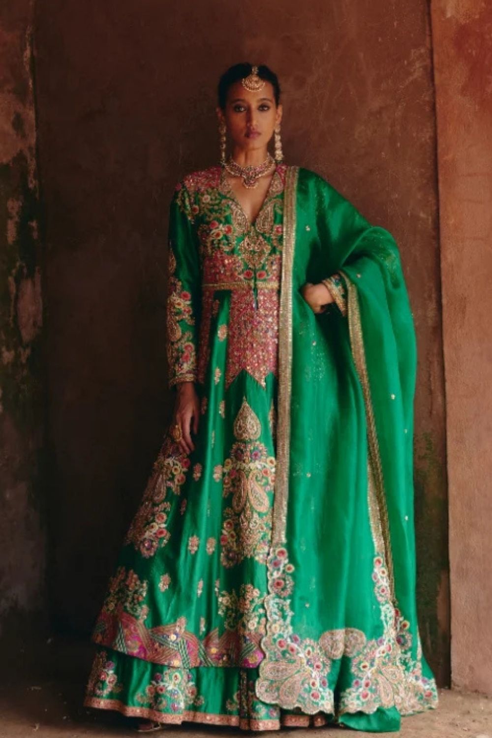 Gulrez Double Layered Kalidar With Organza Dupatta