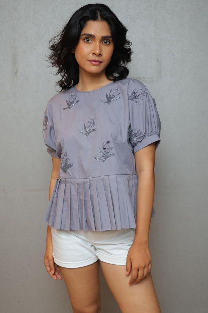 The Pleated Orchid Whisper Top Grey