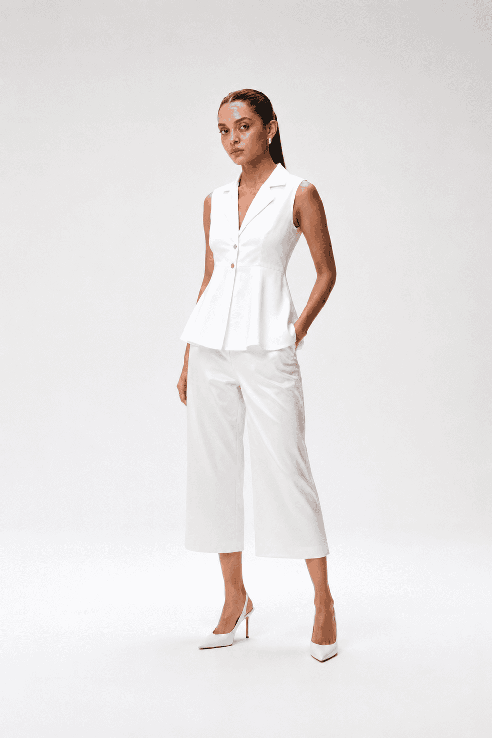 Ivory Gajji Silk Peplum Top