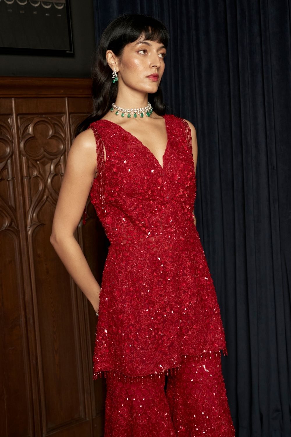 Red Sharara Set