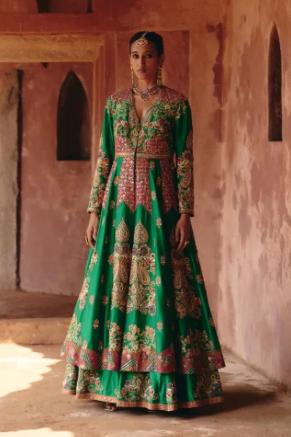 Gulrez Double Layered Kalidar With Organza Dupatta