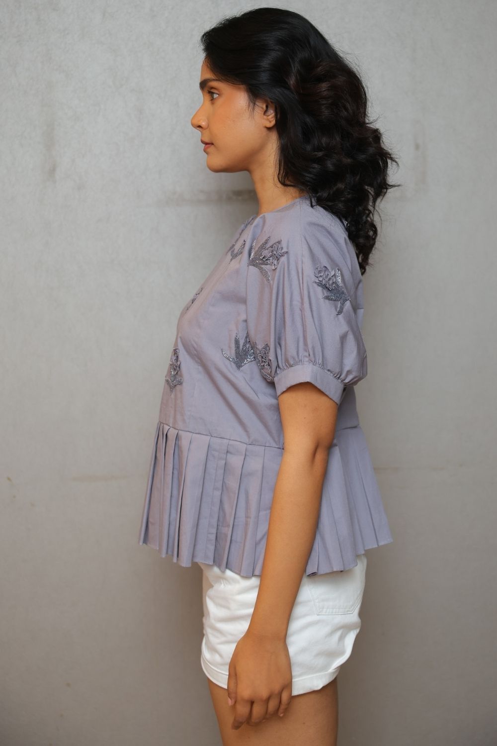 The Pleated Orchid Whisper Top Grey