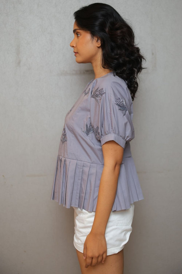 The Pleated Orchid Whisper Top Grey