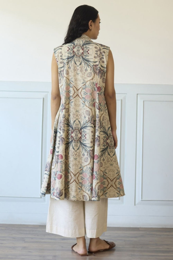 White & Green Overlay/ Jacket With Pants Set