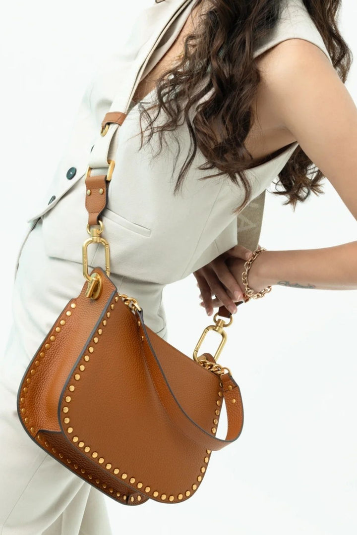 X Tan Studded Shoulder Bag