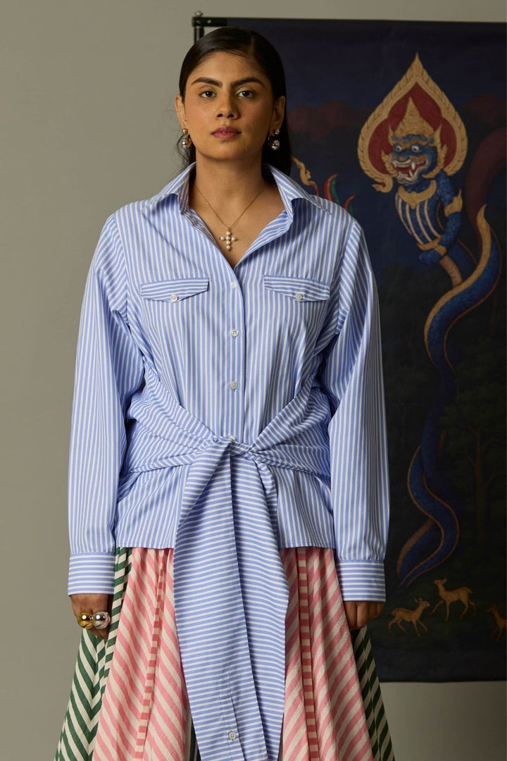 Four Sleeves Cropped Shirt in Stripes