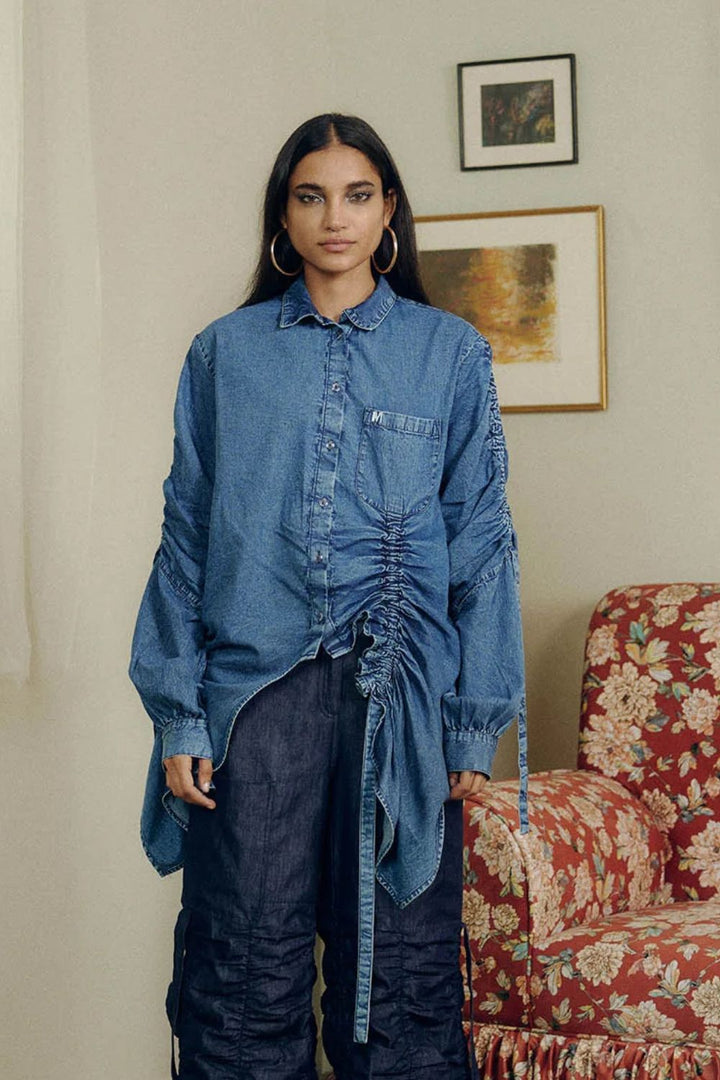 DENIM GATHERED SHIRT