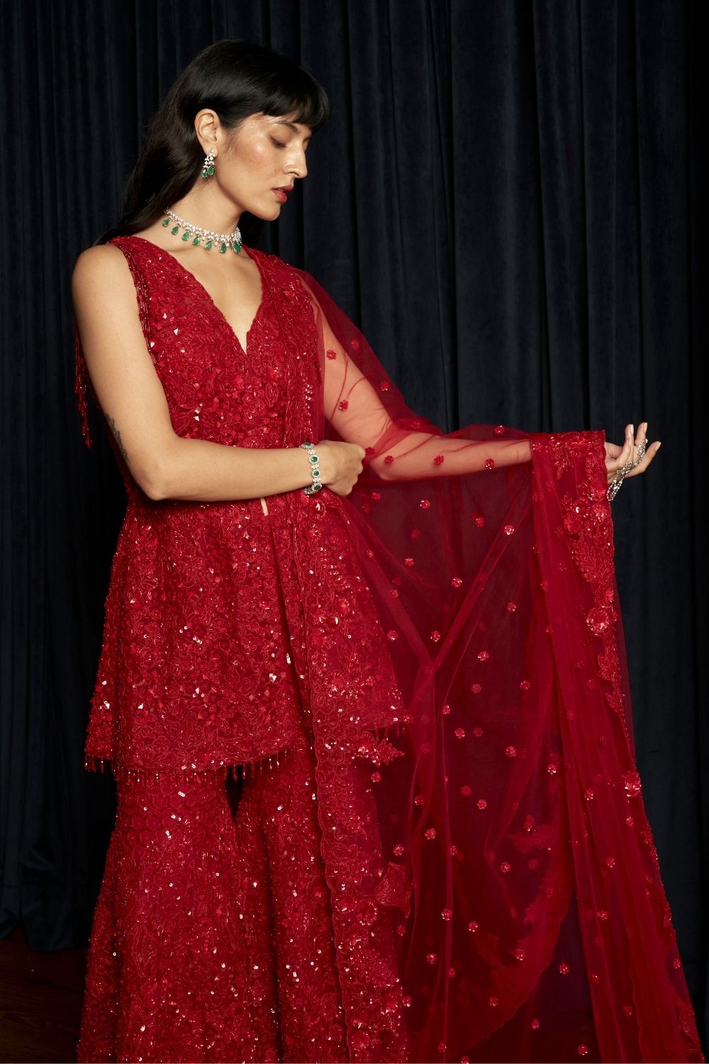 Red Sharara Set