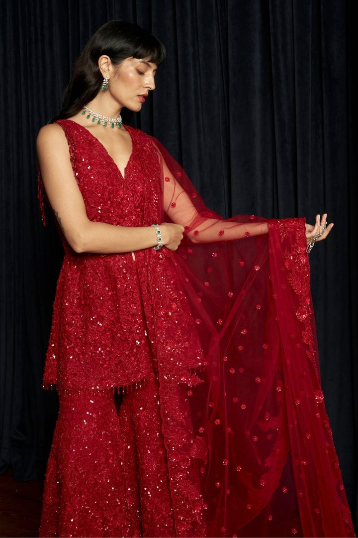 Red Sharara Set