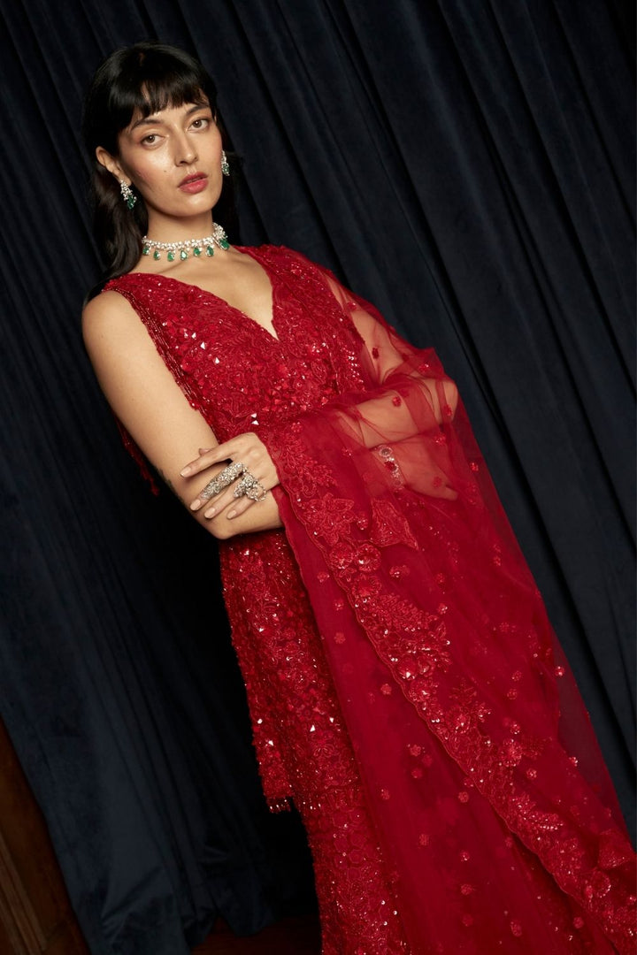 Red Sharara Set
