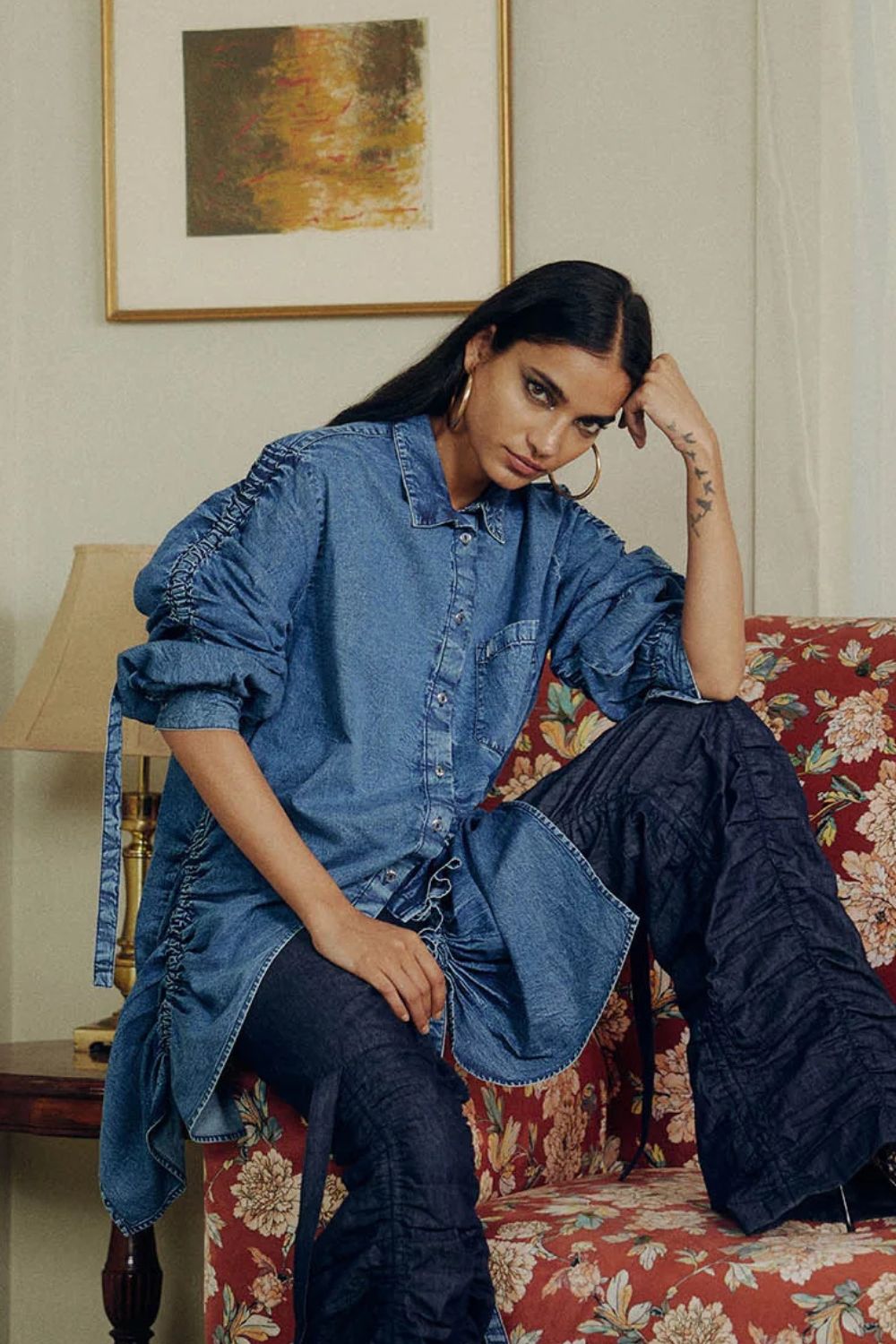 DENIM GATHERED SHIRT