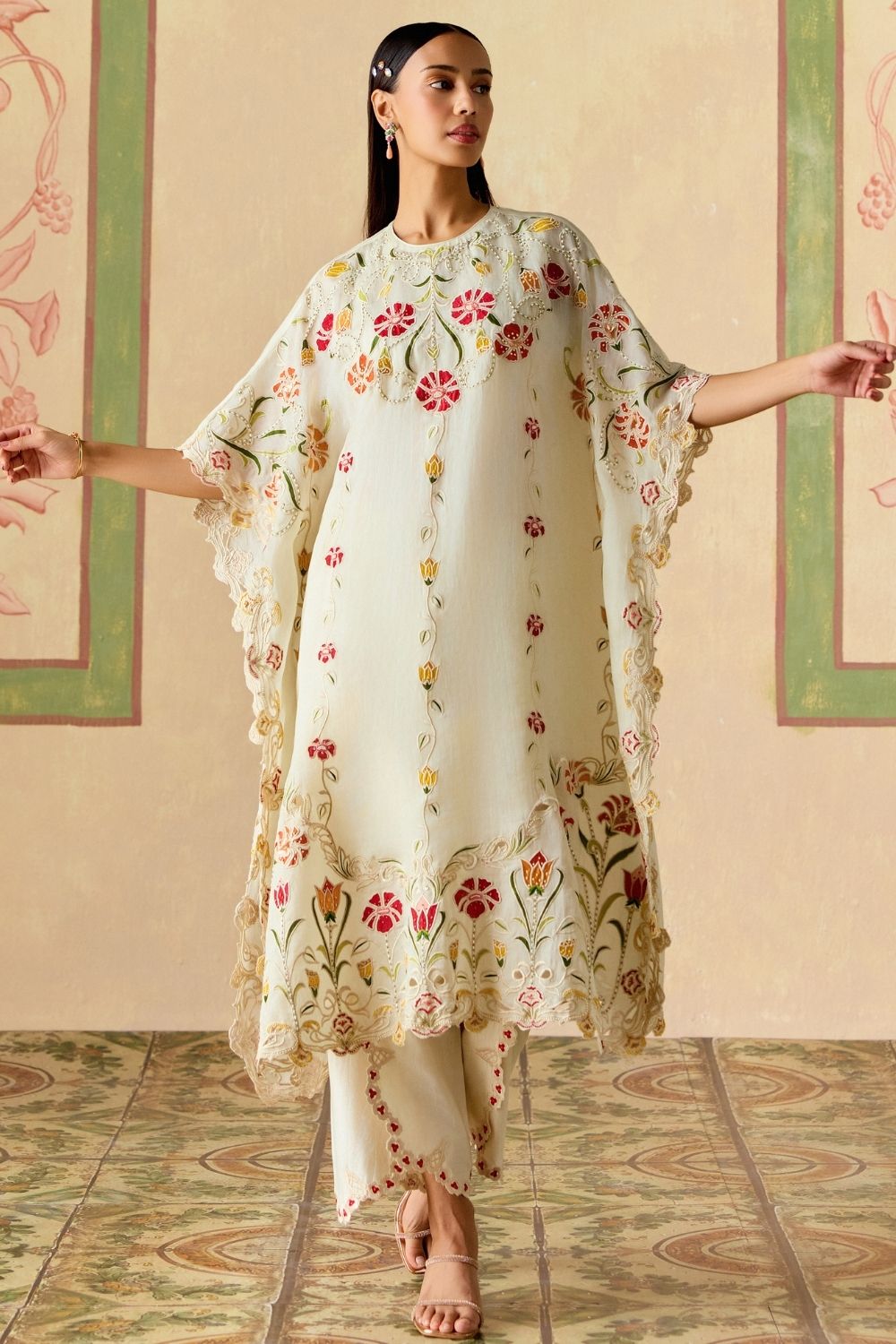Ivory applique kaftan