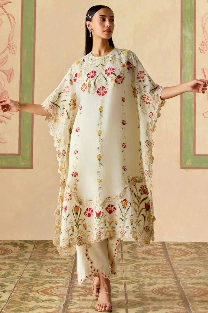 Ivory applique kaftan