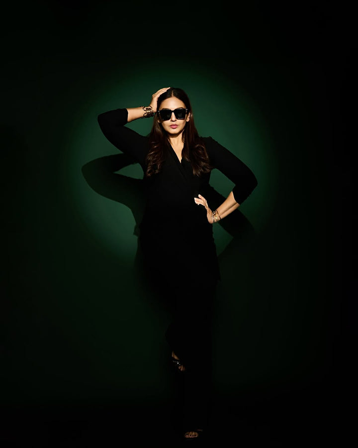 Huma Qureshi in Echo Cowl Blazer + Pant Set