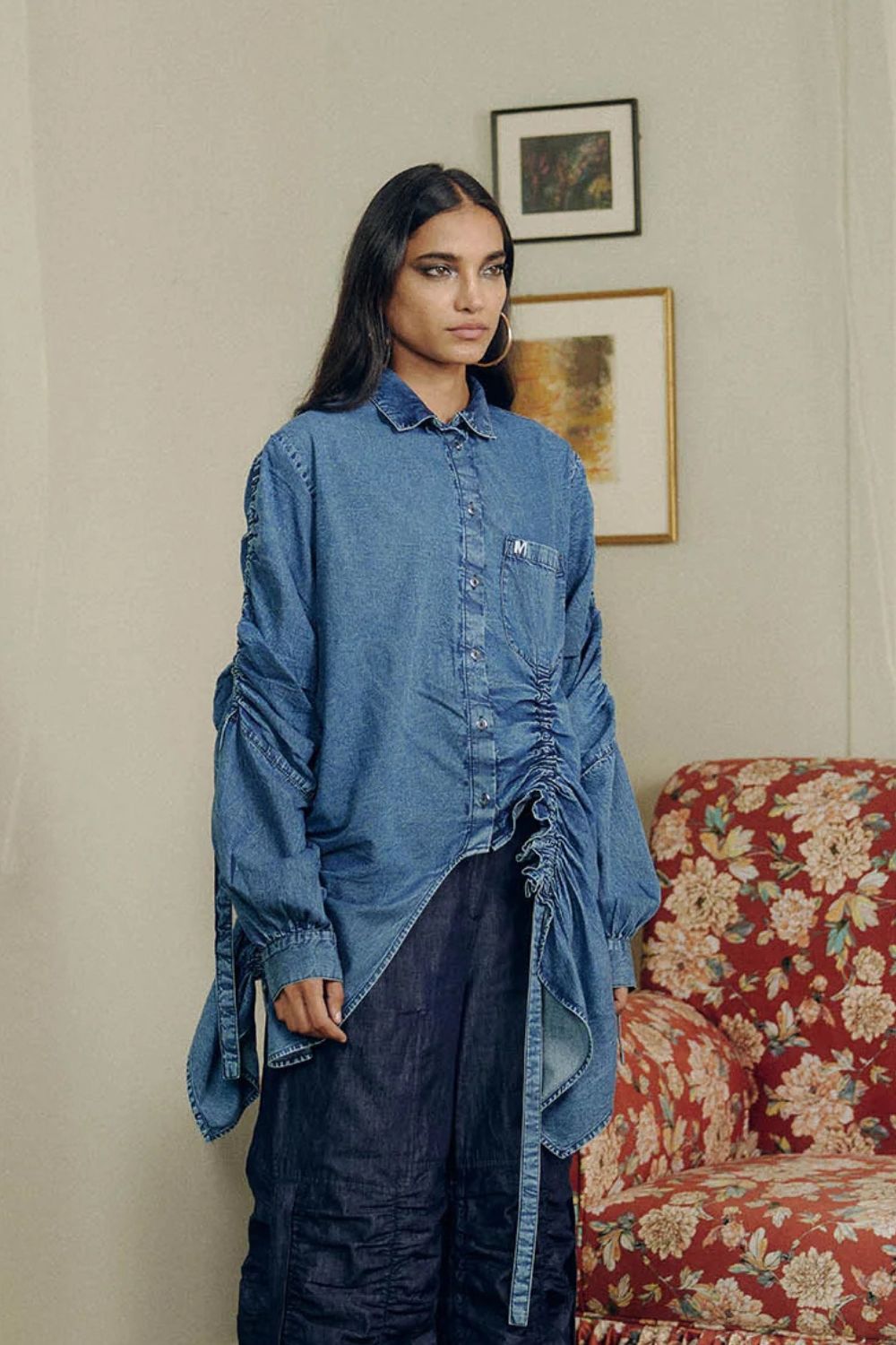 DENIM GATHERED SHIRT