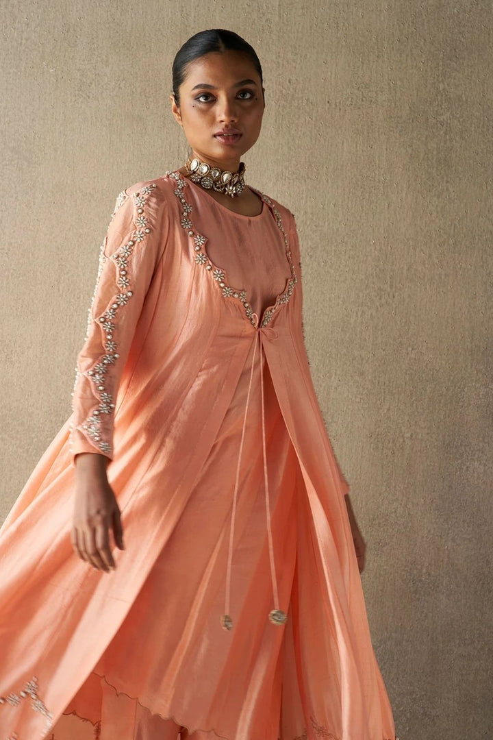 Rafat Coral Silk Kurta Set