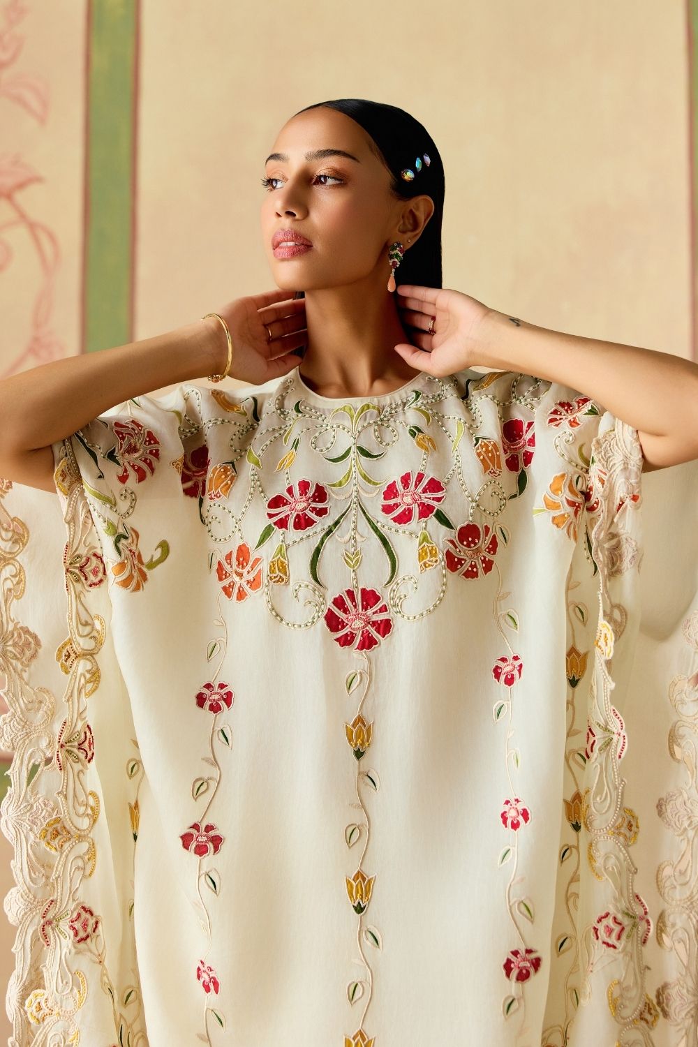 Ivory applique kaftan