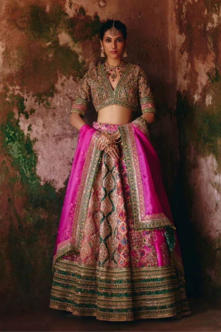 Gulrez Chevron Multi Coloured Lehenga With Dupatta