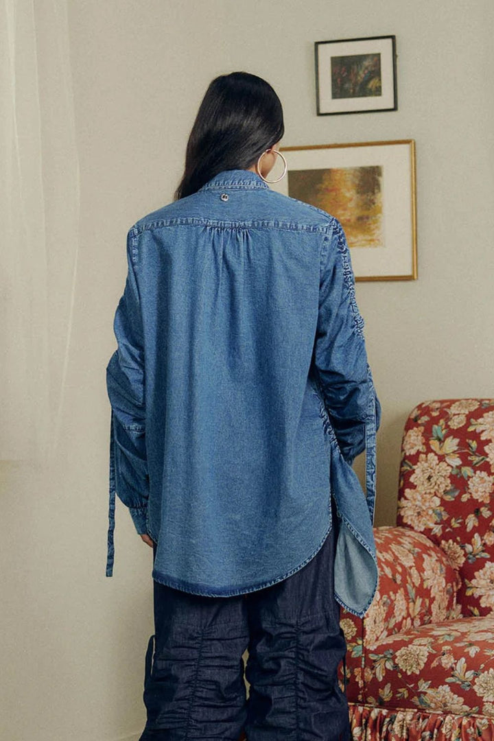DENIM GATHERED SHIRT