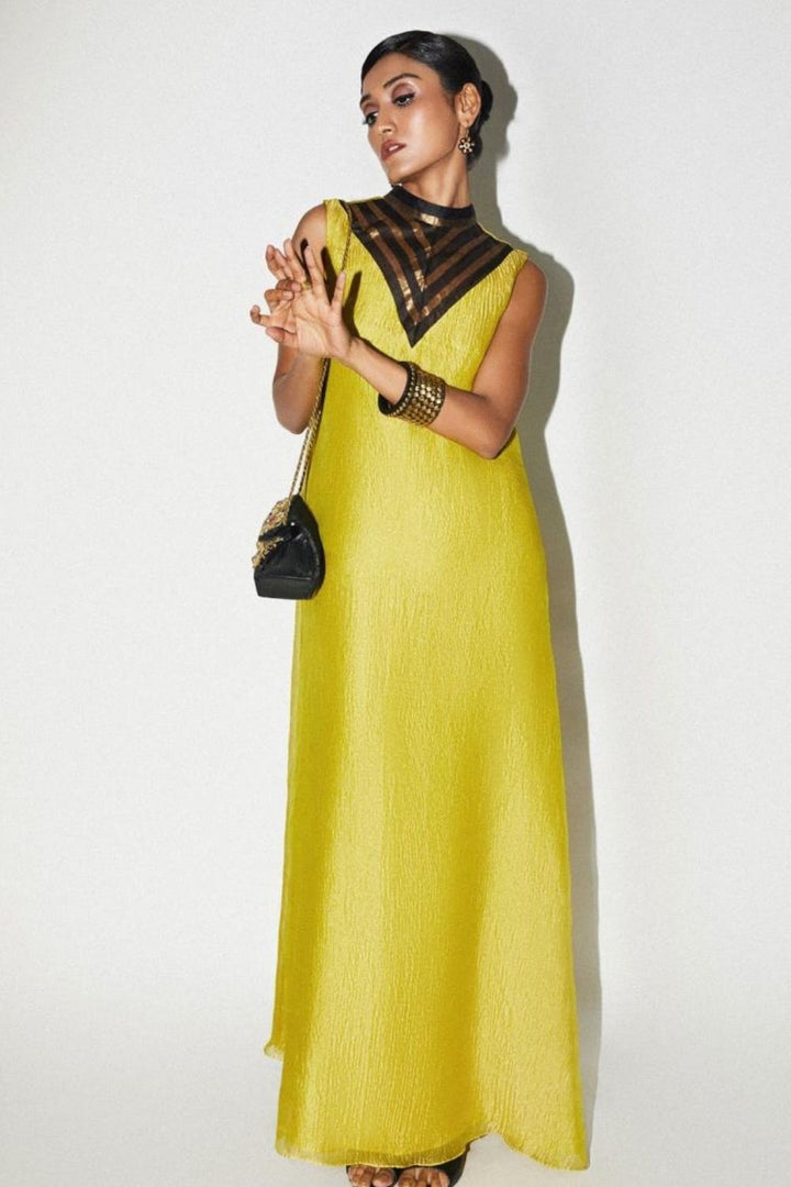 Lime Gold Tissue Maxi Dress