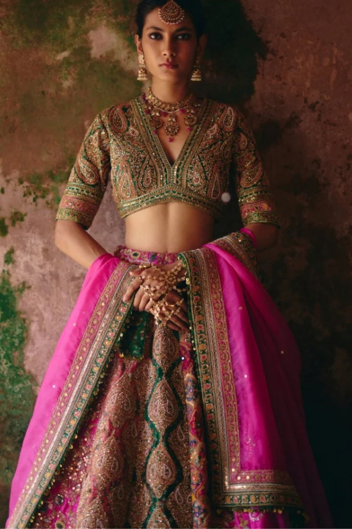 Gulrez Chevron Multi Coloured Lehenga With Dupatta