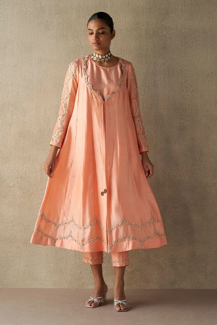 Rafat Coral Silk Kurta Set