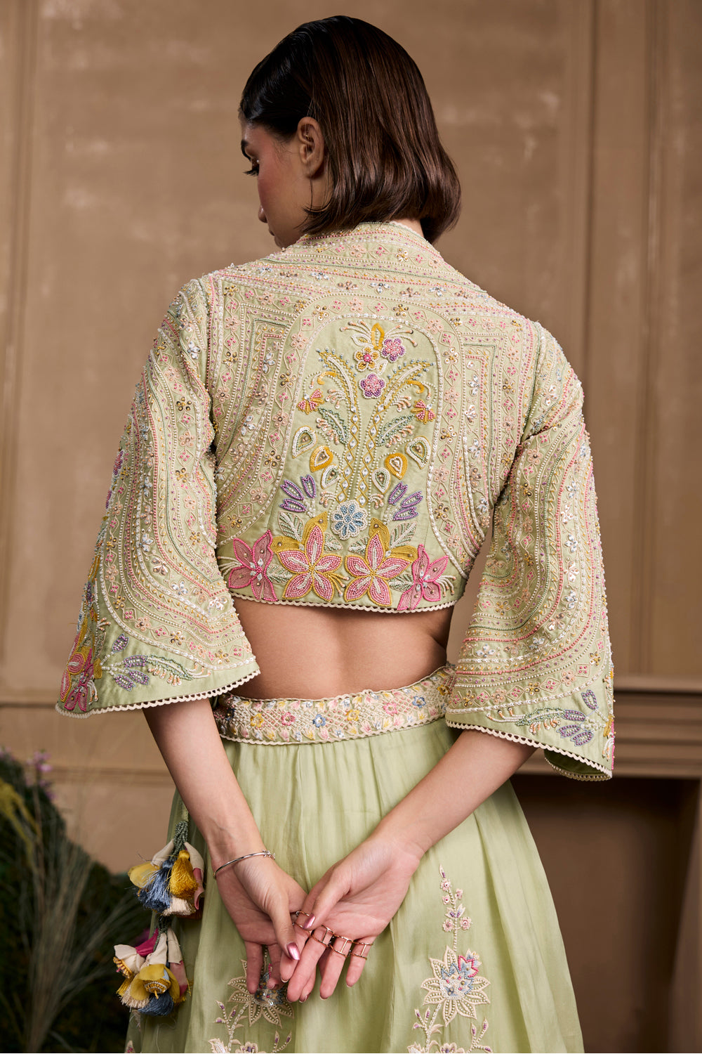 Mint Green Contrast Embroidered Lehenga