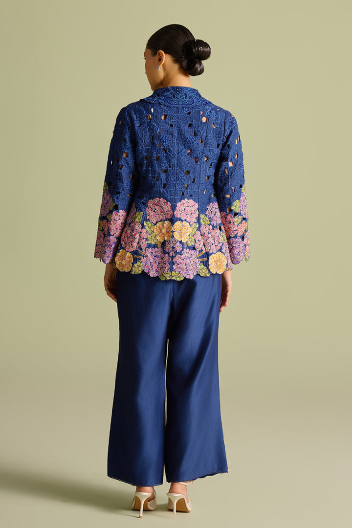 Indigo Hydrangea Mosaic Flared Jacket