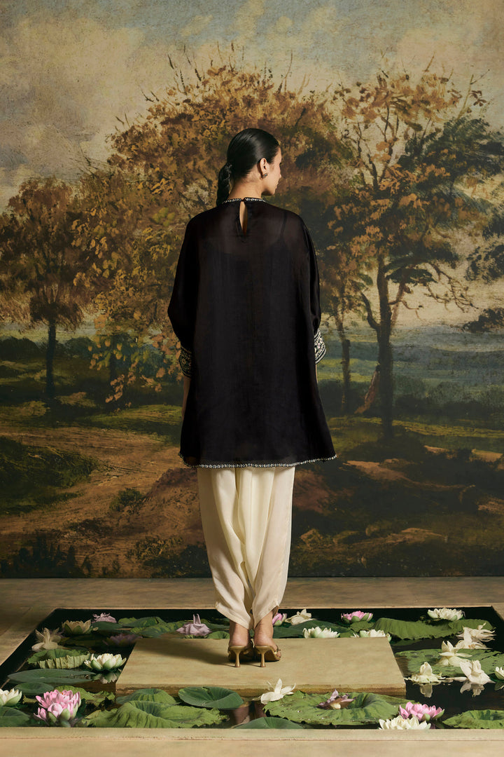 Black Contrast Paisley Detail Tunic With Harem Pants