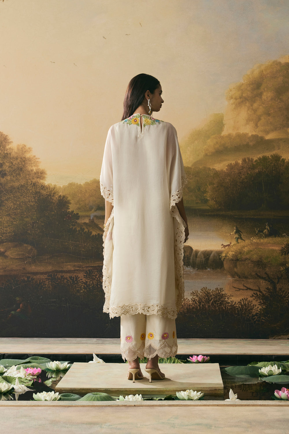 Ivory Sheer Panelled Cutwork Pants