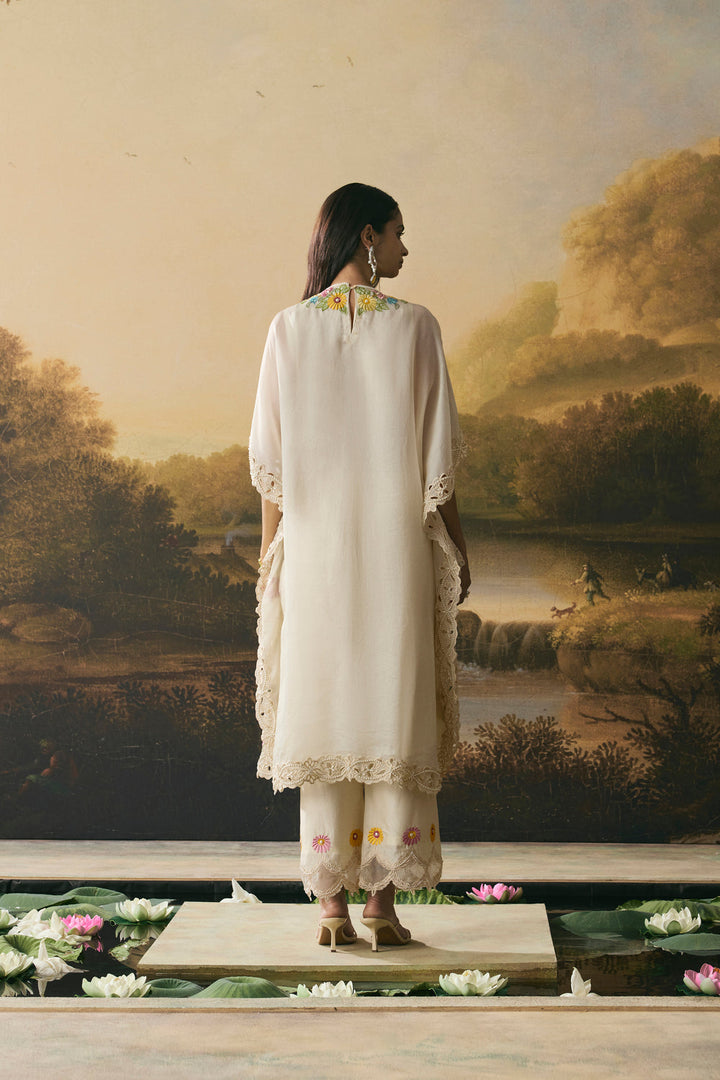 Ivory Sheer Panelled Cutwork Pants