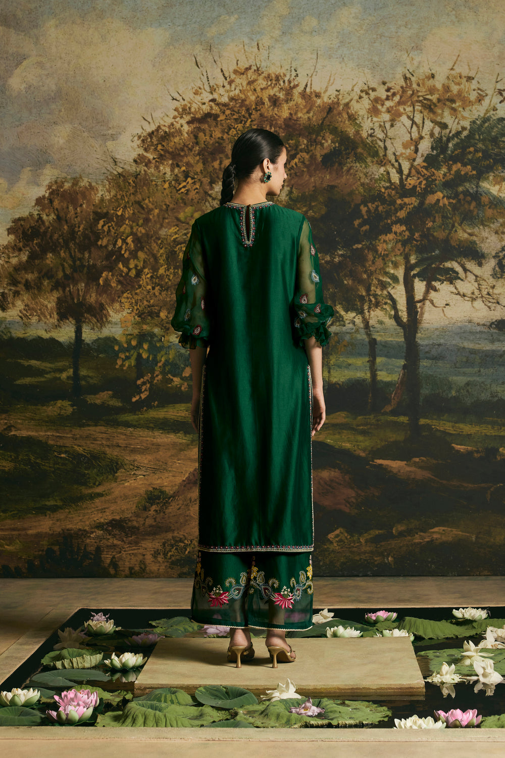 Emerald Green Paisley Detail Kurta With Pants