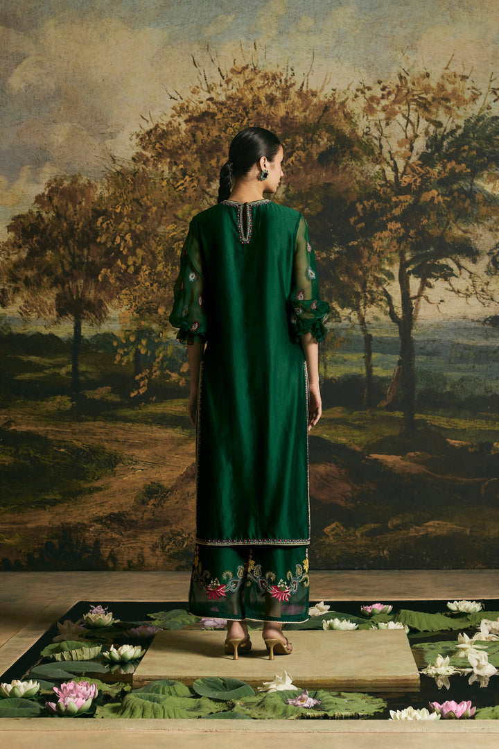 Emerald Green Paisley Detail Kurta With Pants