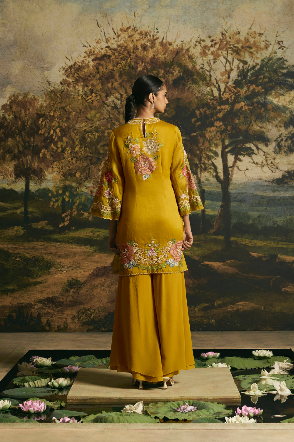 Amber Yellow Floral Medley Short Kurta With Sharara