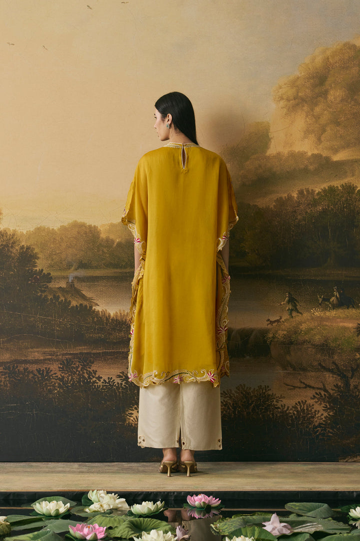 Amber Yellow Contrast Florals Kaftan