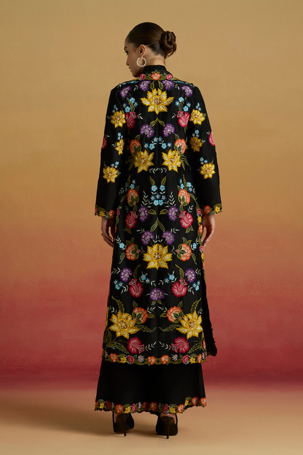 Black Floral Bell Bottom Pants