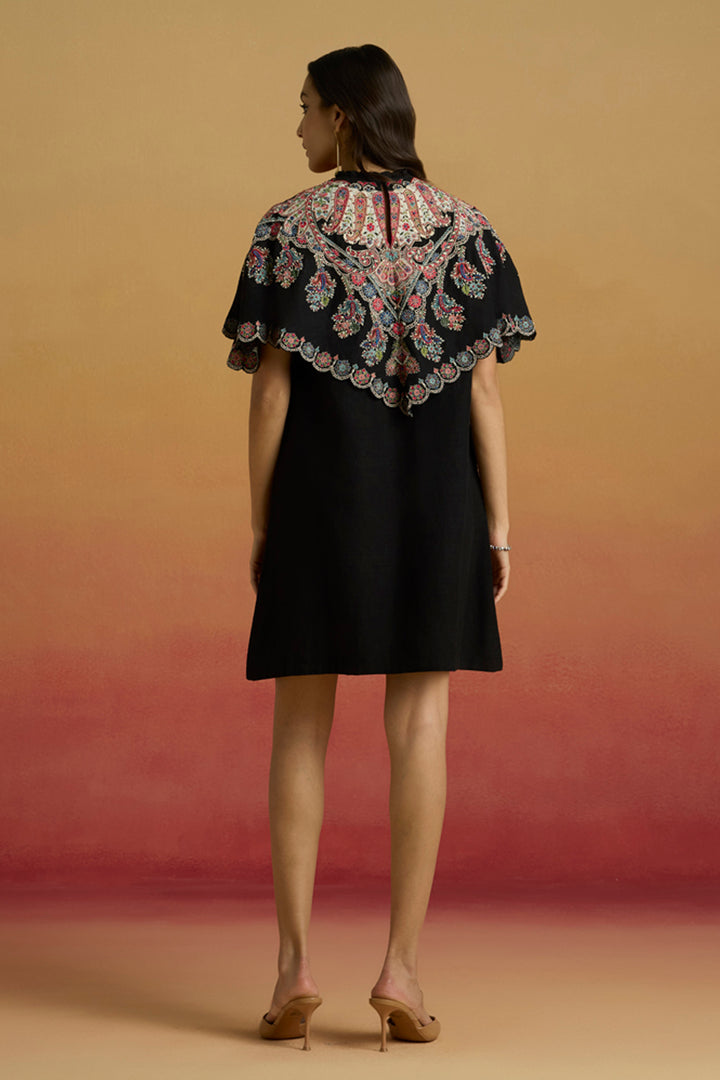 Black Applique Cape Short Dress