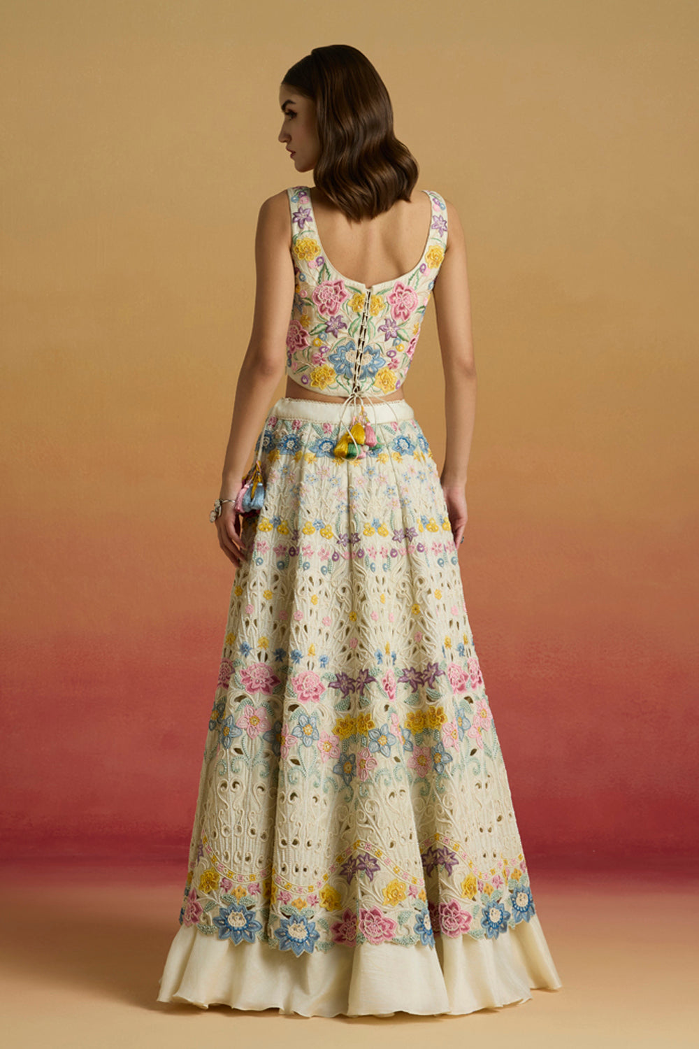 Ivory Pastel Floral Cordwork Lehenga
