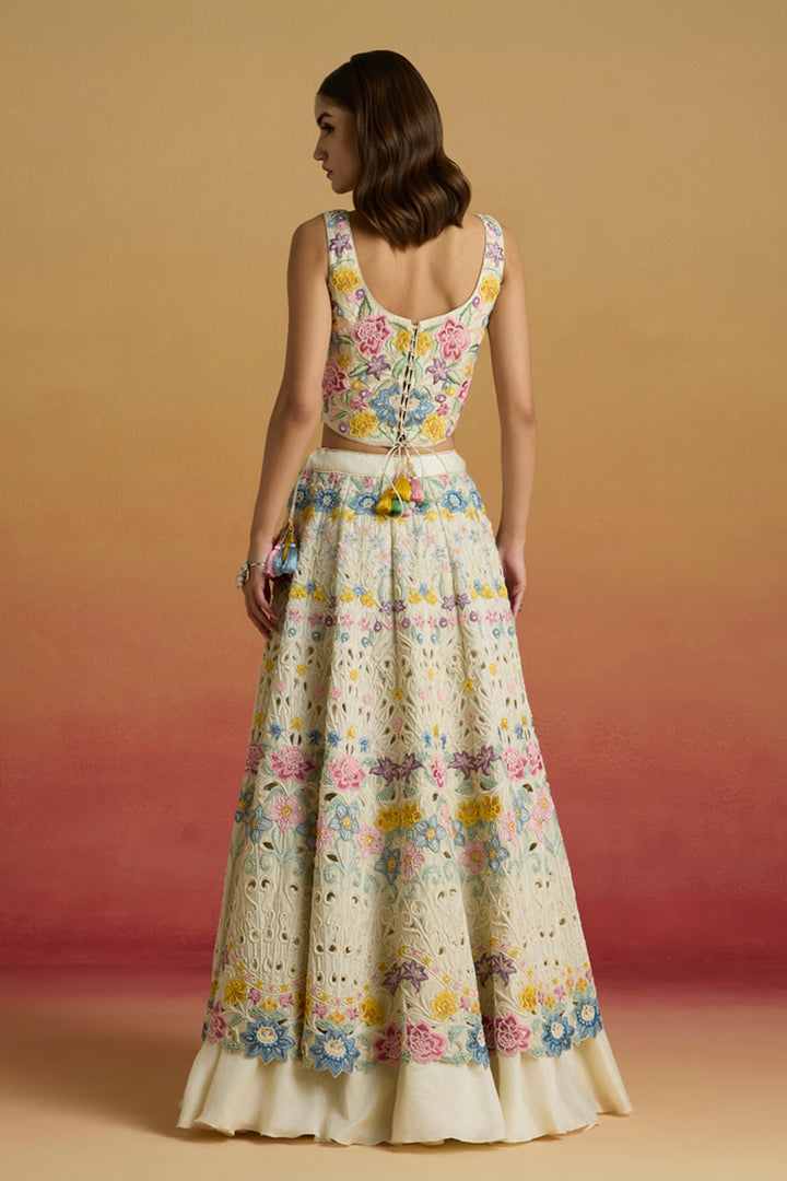 Ivory Pastel Floral Cordwork Lehenga