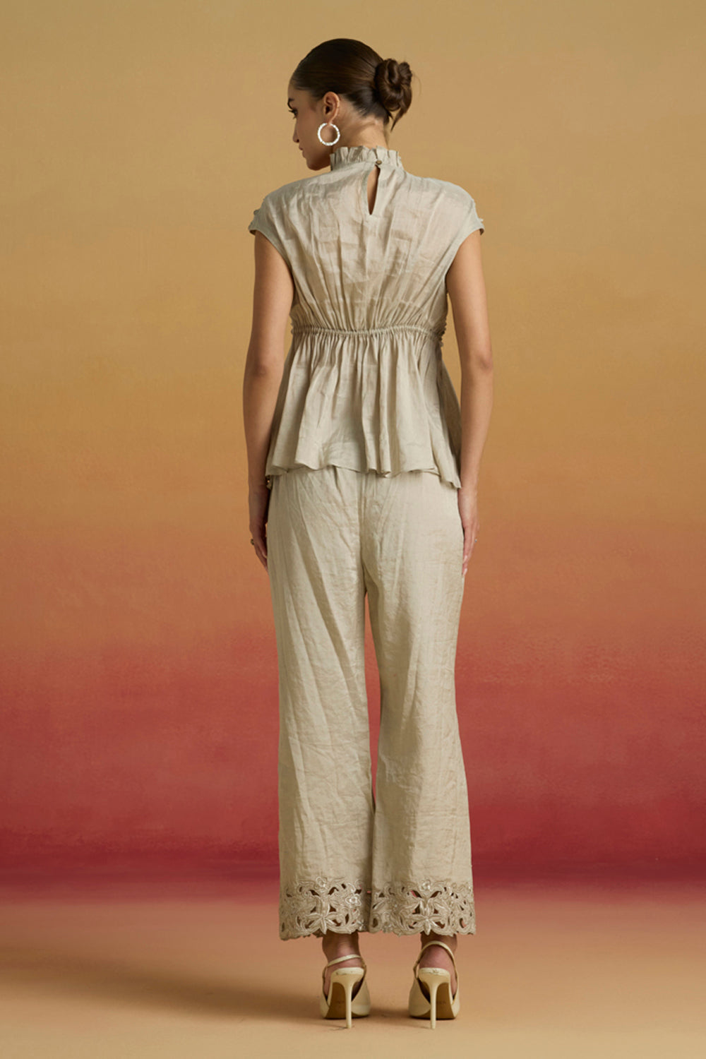 Silver Beaded Smocked Top