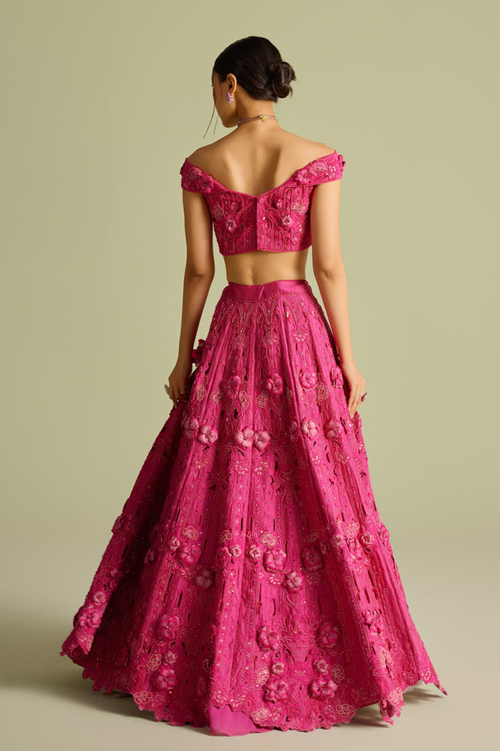 Fuchsia Cutwork and 3d Applique Lehenga