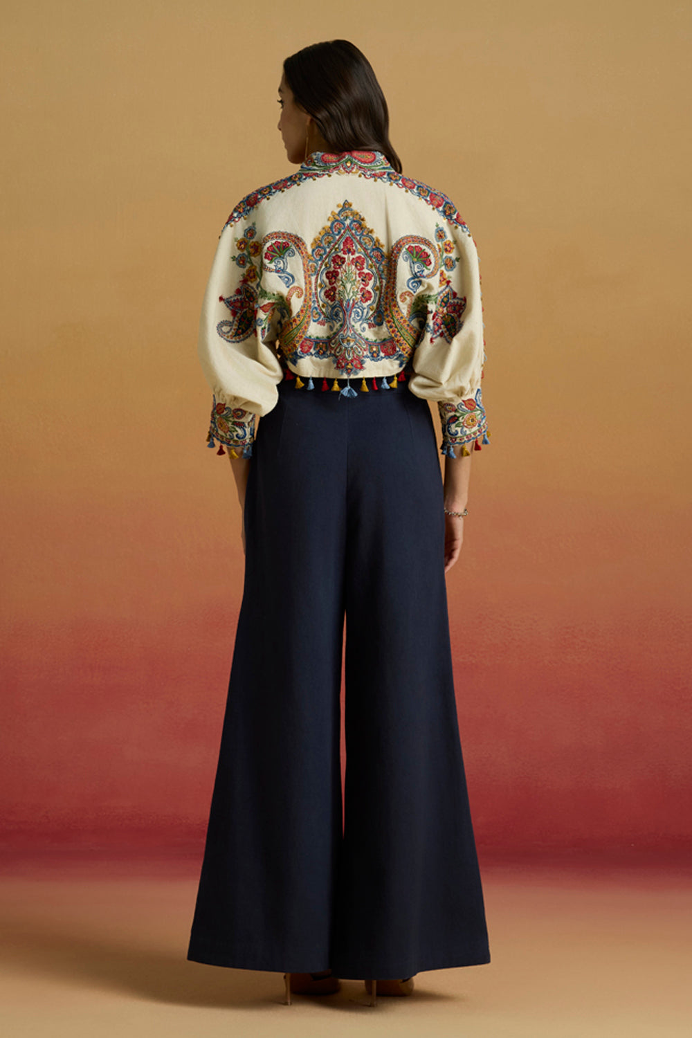 Indigo Contrast Paisley Flared Pants