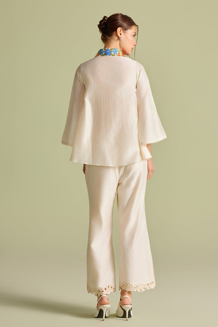 Ivory Floral Mesh Layered Shirt