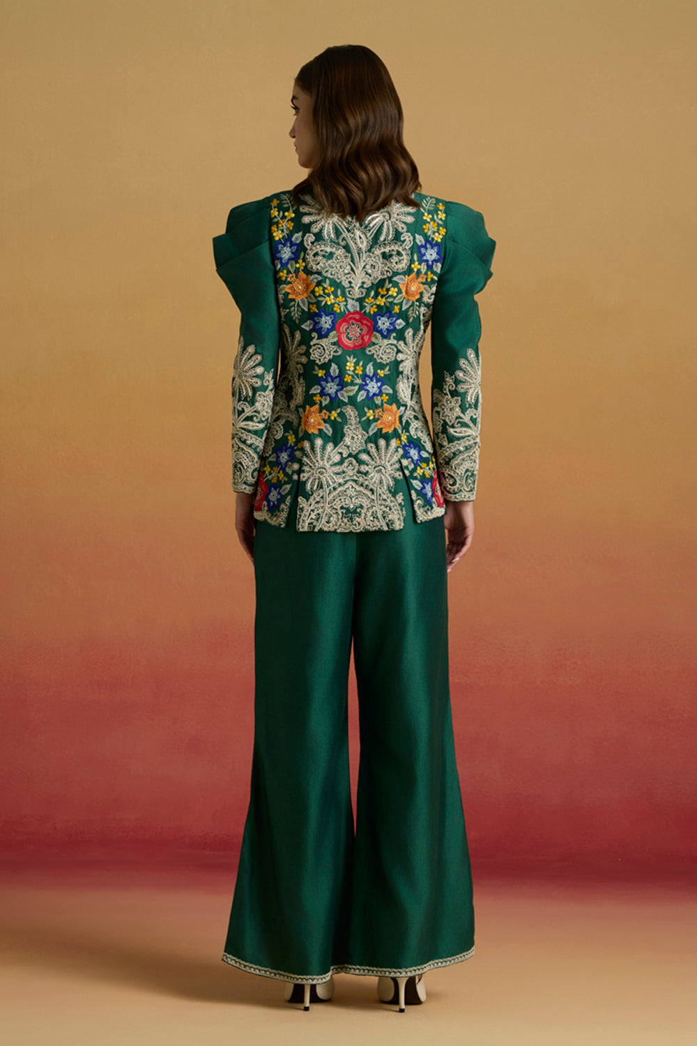 Emerald Contrast Cordwork Bell Bottom Pants